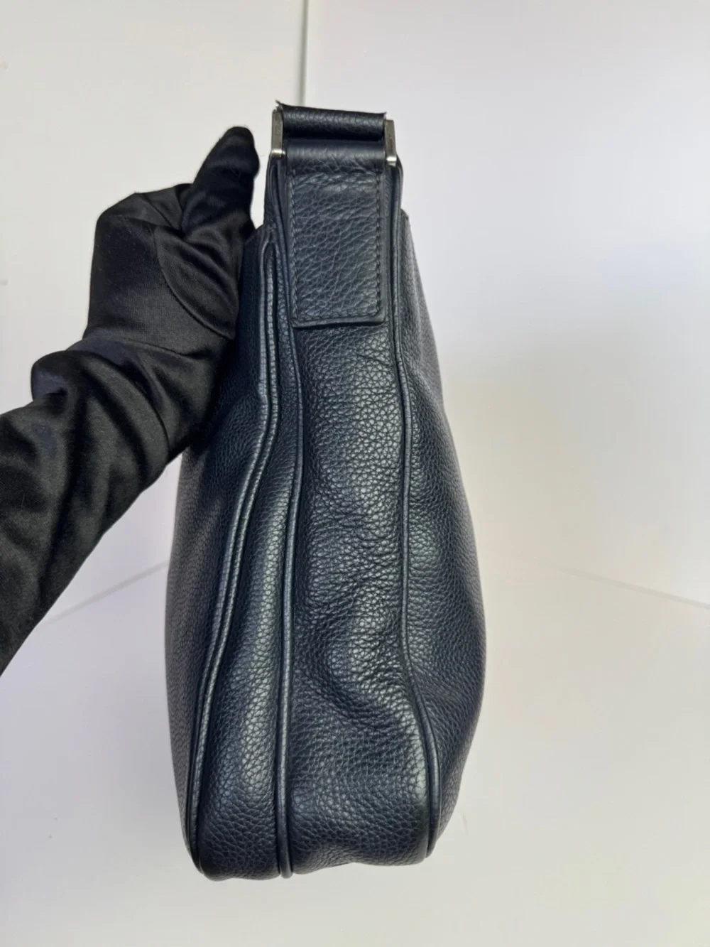 Prada Navy Blue Pebbled Leather Messenger Bag with Branded Strap - Picture 4 of 16